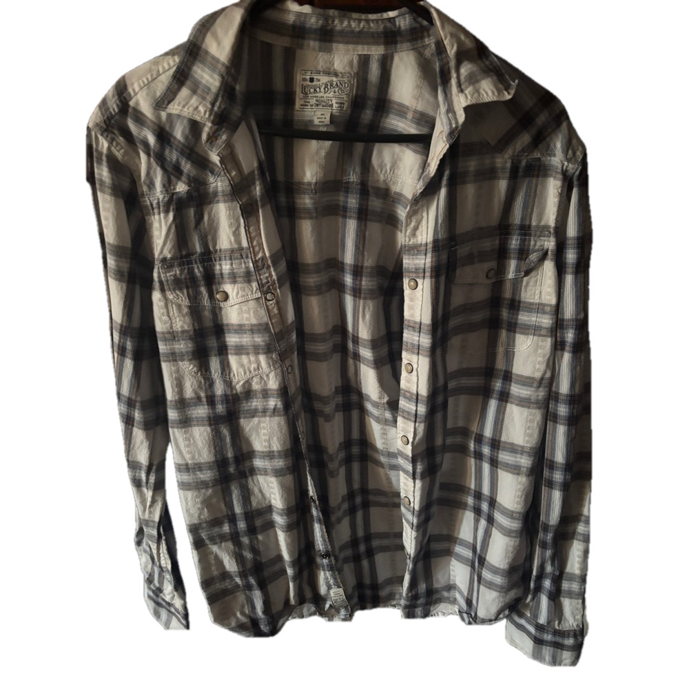 Lucky’s Brand Gray and White Casual Button Down Shirt men’s Sz M